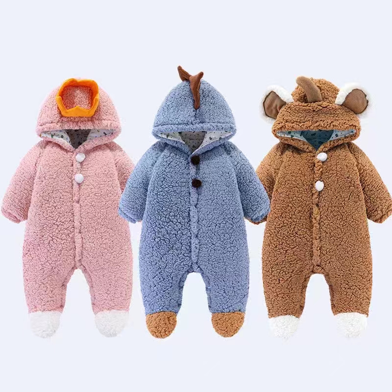 Baby Cute Footies Hooded Jumpsuit for 0-12 Months Winter Infant Rompers Toddler Clothing Bodysuit